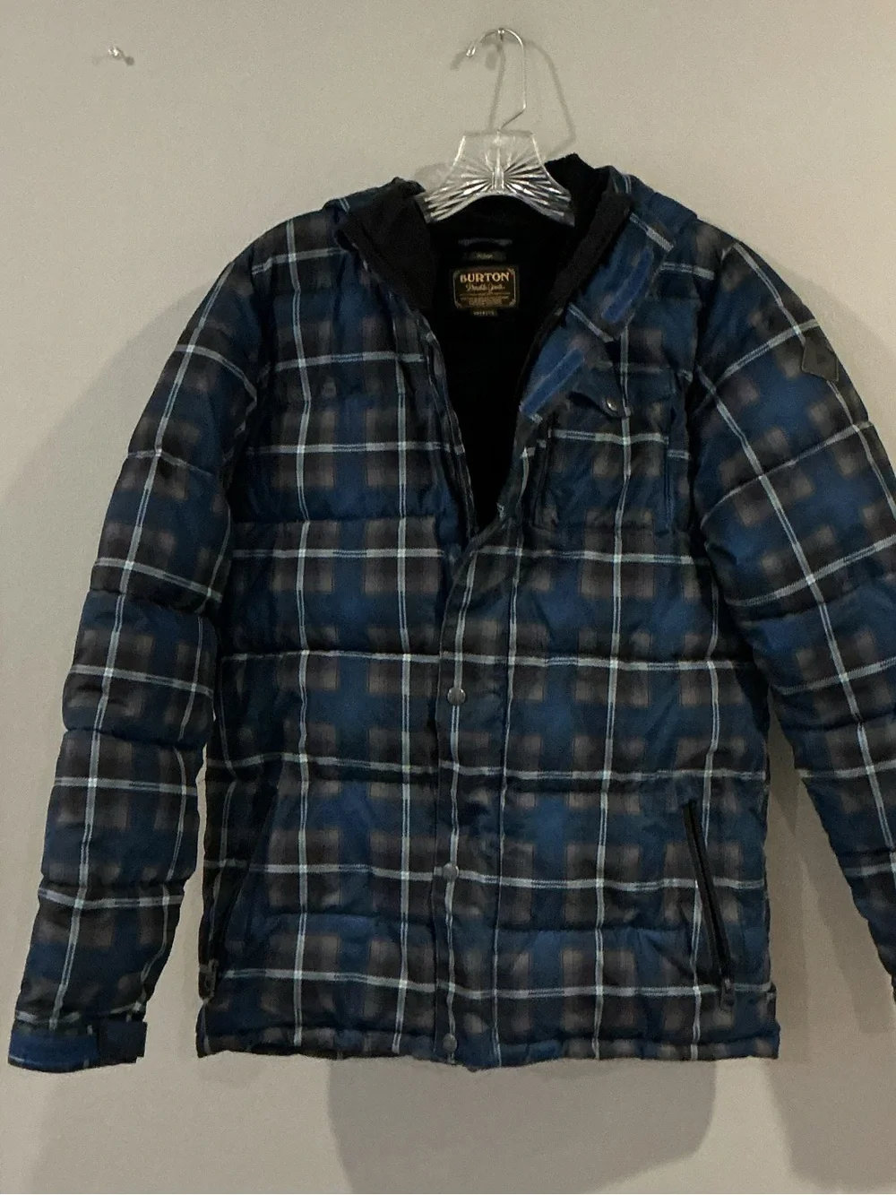 Burton Youth L Winter Snowboard Ski Jacket Hooded Quilted Puffer Blue Gray
